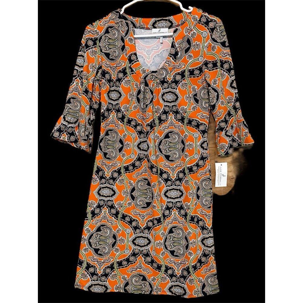 NWT Jude Connally Woman Small Ona Orange Navy Arch Shift Dress